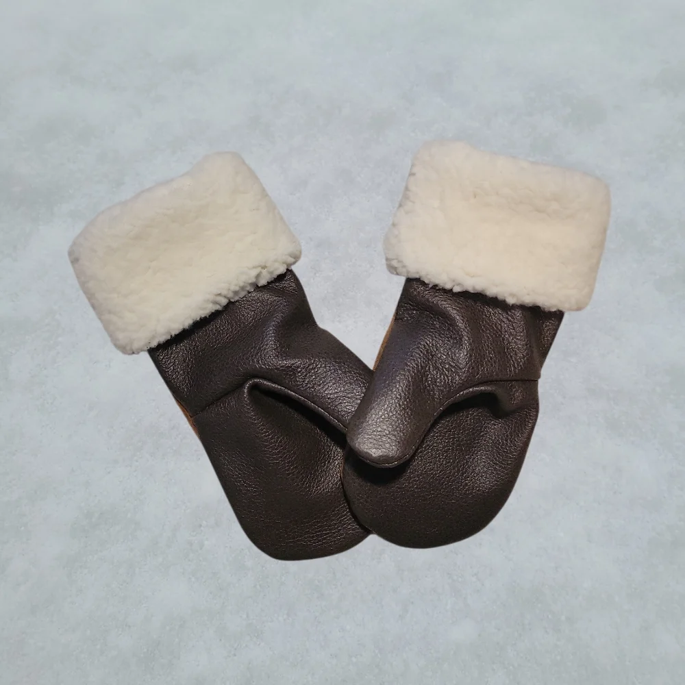Handcrafted Genuine Leather Youth Mittens Fleece Lined